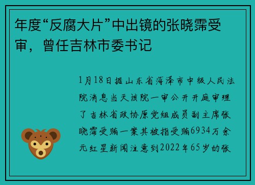 年度“反腐大片”中出镜的张晓霈受审，曾任吉林市委书记