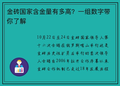 金砖国家含金量有多高？一组数字带你了解