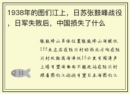 1938年的图们江上，日苏张鼓峰战役，日军失败后，中国损失了什么