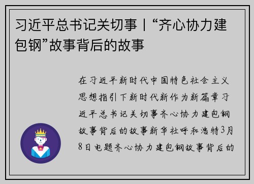 习近平总书记关切事丨“齐心协力建包钢”故事背后的故事