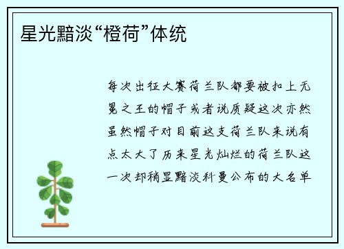 星光黯淡“橙荷”体统